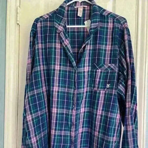 Victoria Secret Pink Blue Plaid flannel pajama top size XXL.